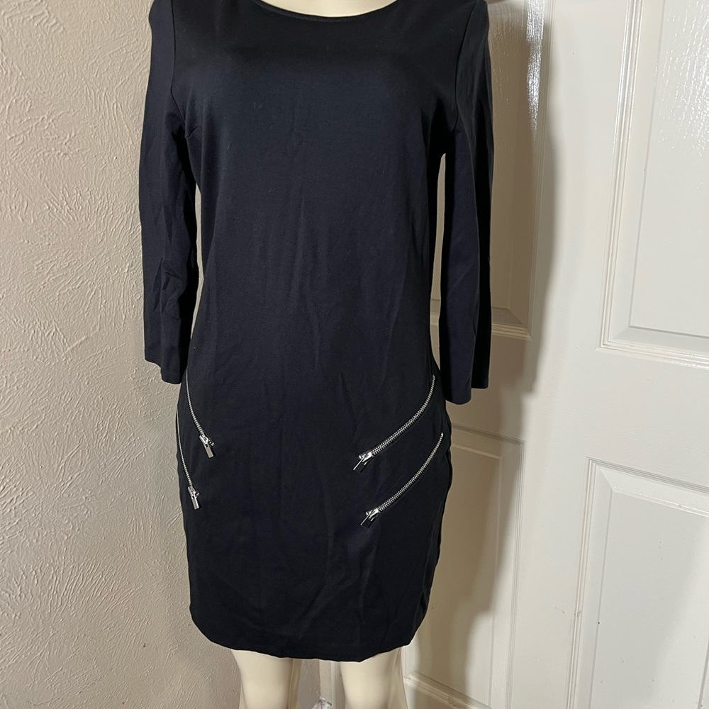 Express Black Long Sleeve Dress with Zipper Details
